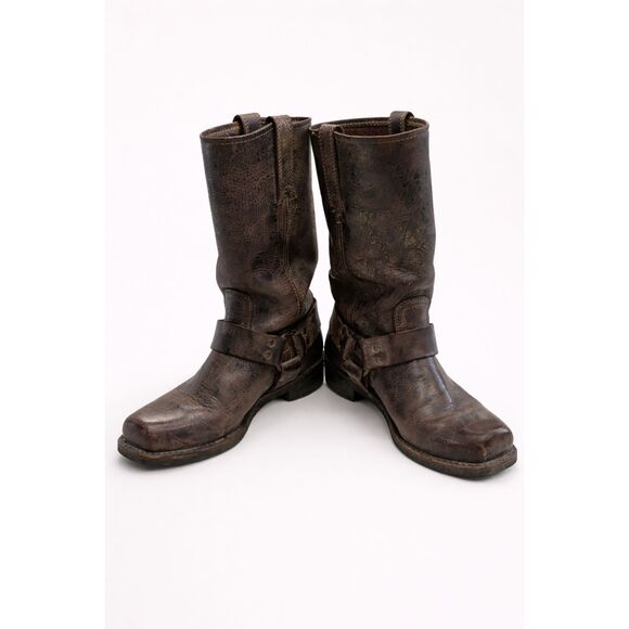 Frye Shoes - Frye Size 8M Harness 12R Leather Boots Cognac Brown Square Toe Distressed